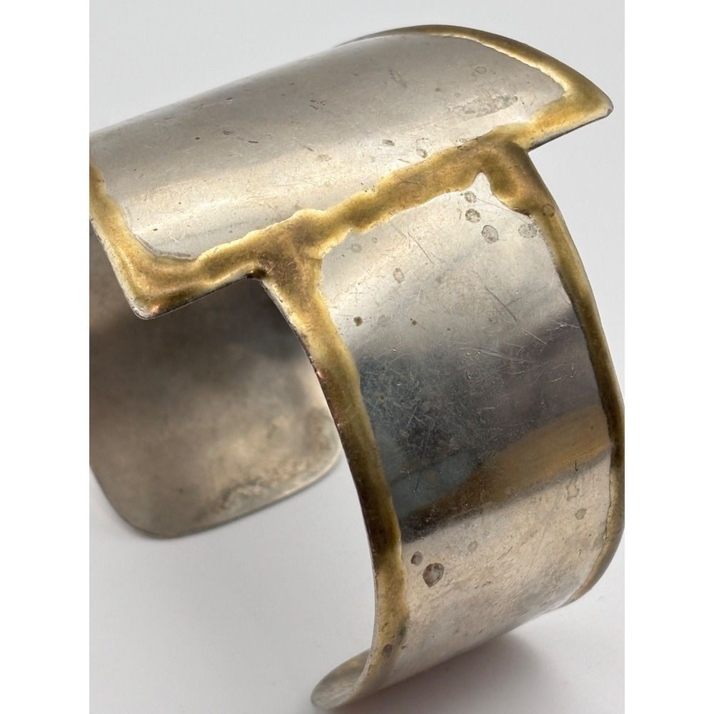 Lot of 2 Wide Artisan Cuff Bracelets Mixed Metal - Picture 7 of 13
